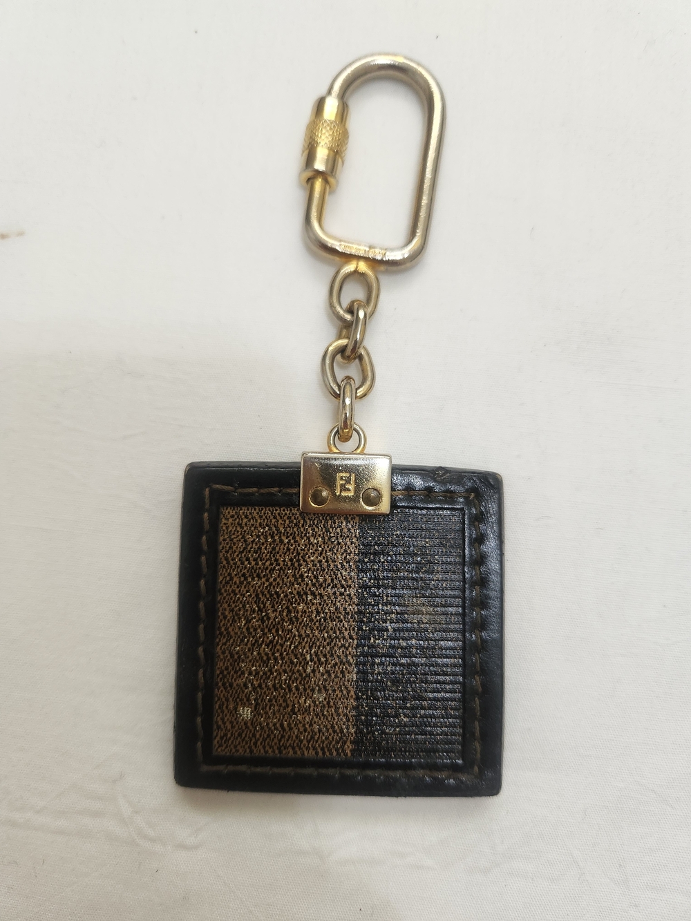 Fendi 90's Brown & Black Leather With Gold Hardware Key Chain/ Bag Charm